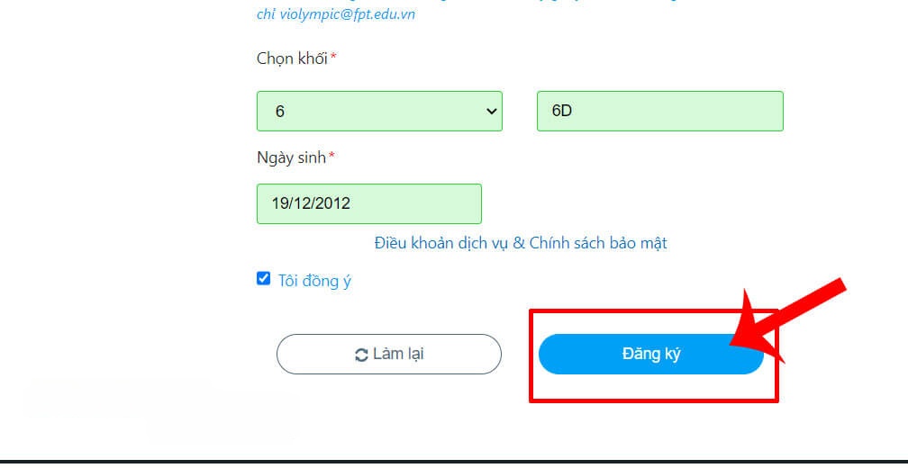 Nhấp chuột vào nút Đăng ký