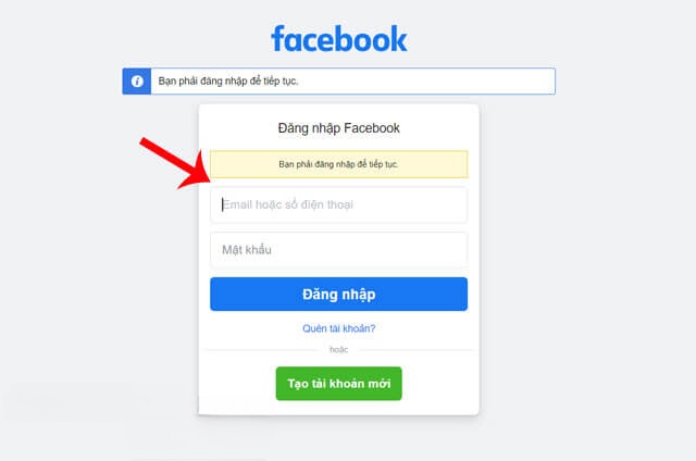 Đăng nhập tài khoản Facebook