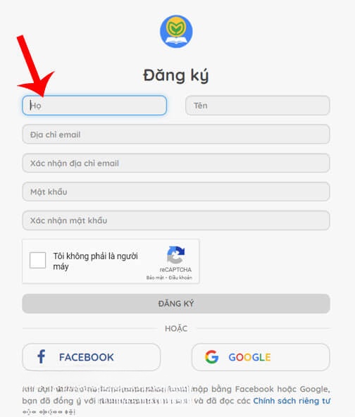 Nhập thông tin đăng ký tài khoản > Click chuột vào nút Đăng ký