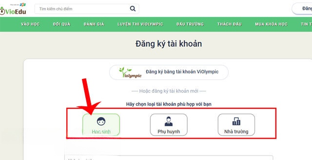 Chọn đối tượng đăng ký tạo tài khoản