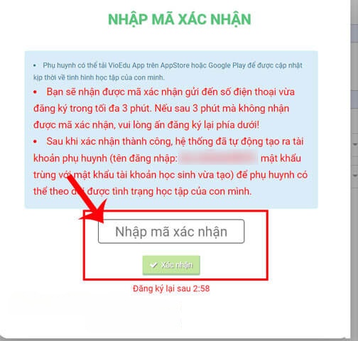 Nhập mã OTP và nhấp chuột vào nút Xác nhận