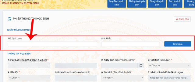 Nhập mã định danh và mật khẩu