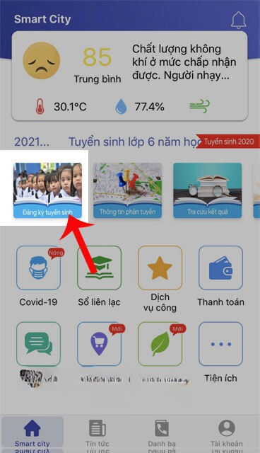 Nhấn vào mục Đăng ký tuyển sinh