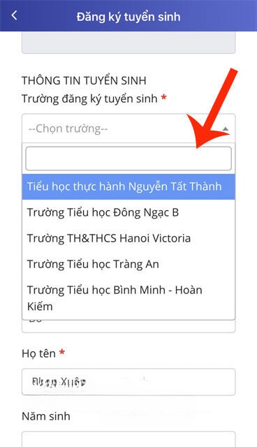 Chọn trường học đăng ký