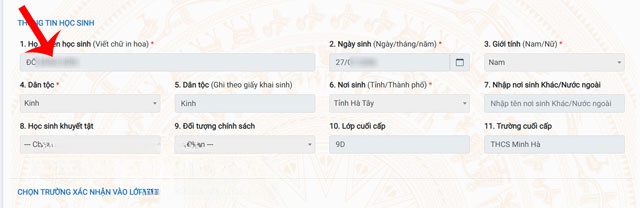 Kiểm tra thông tin của học sinh