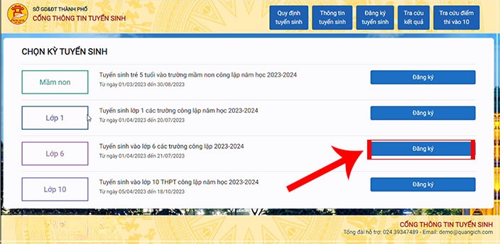 Click chuột vào nút Đăng ký