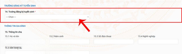 Chọn trường học đăng ký