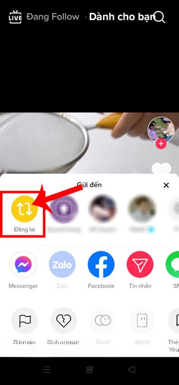 Nhấn vào mục Đăng lại
