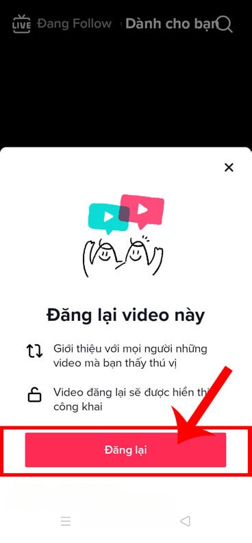 Chạm vào nút Đăng lại