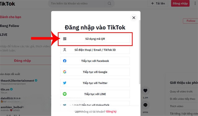 Nhấn vào nút Sử dụng mã QR