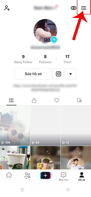 Chạm vào biểu tượng ba dấu gạch ngang