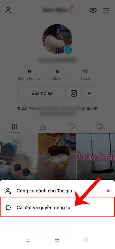 Ấn vào mục Cài đặt và quyền riêng tư