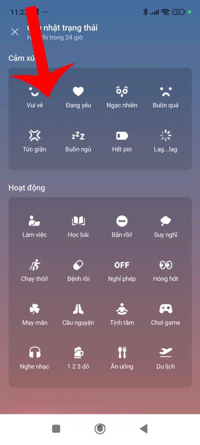 Chọn biểu tượng cảm xúc, hoạt động