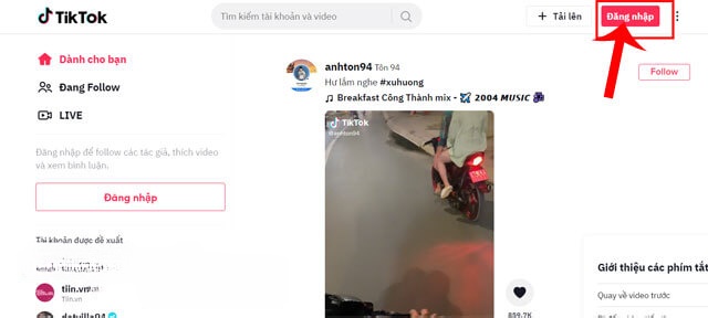 Đăng nhập tài khoản TikTok
