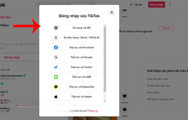 Đăng nhập tài khoản TikTok