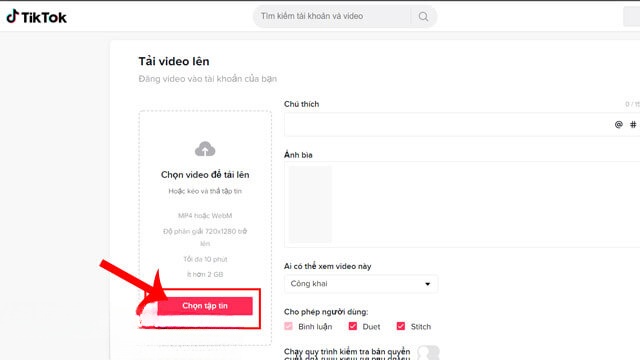 Nhấn vào nút Chọn tập tin