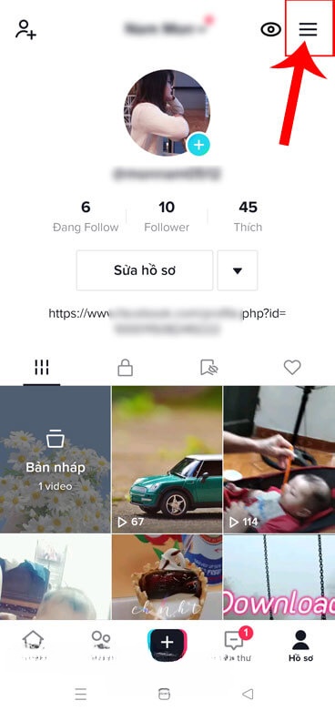 Nhấn vào biểu tượng ba dấu gạch ngang