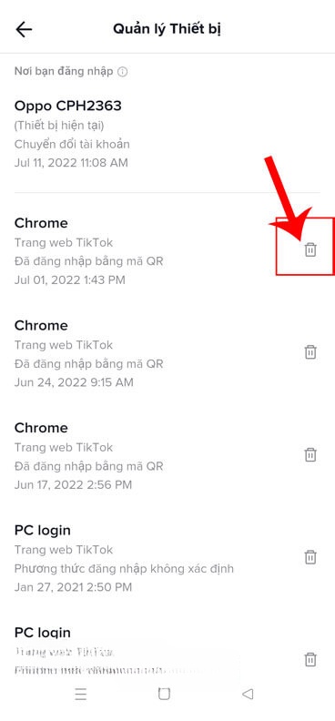 Chạm vào biểu tượng thùng rác