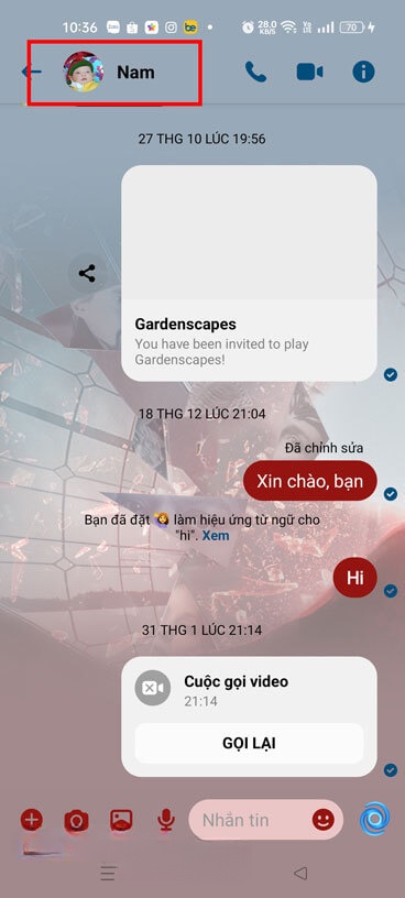 Ấn vào tên tài khoản Messenger