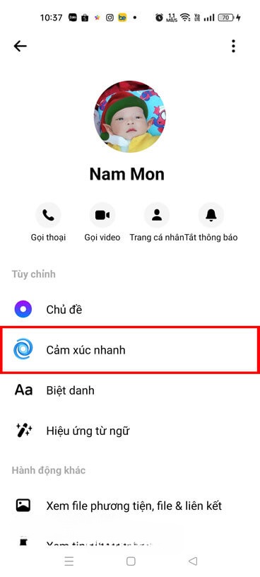Chạm vào mục Cảm xúc nhanh