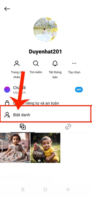 Nhấn vào mục biệt danh