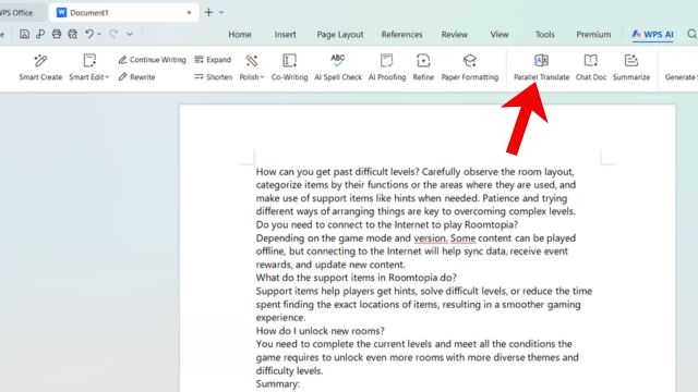 Nhấp chuột vào mục Parallel Translate