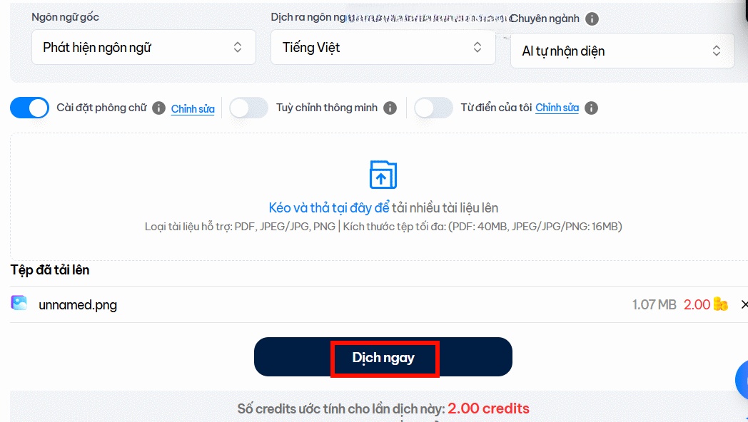 Dịch hình ảnh trên Doctranslate.io