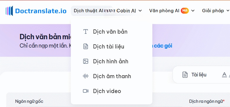 Chọn loại dịch trên Doctranslate.io