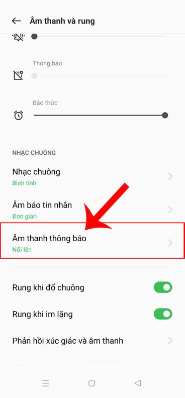 Nhấn vào mục Âm thanh thông báo