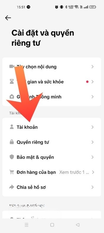 Ấn vào mục Tài khoản