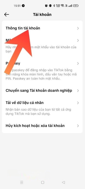 Chạm vào mục Thông tin tài khoản