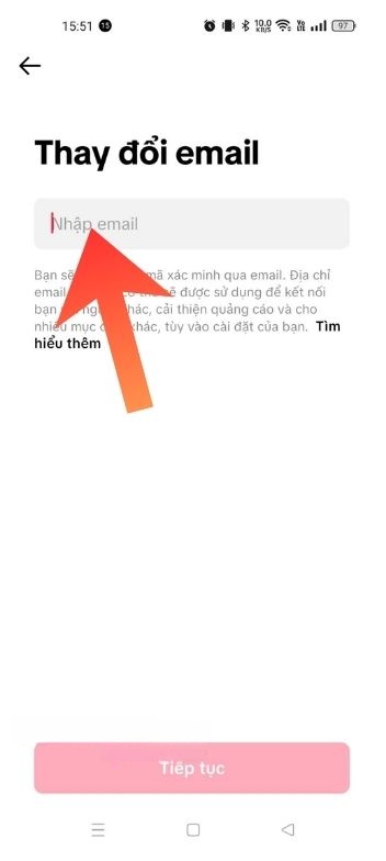 Nhập email mới mà mình muốn liên kết