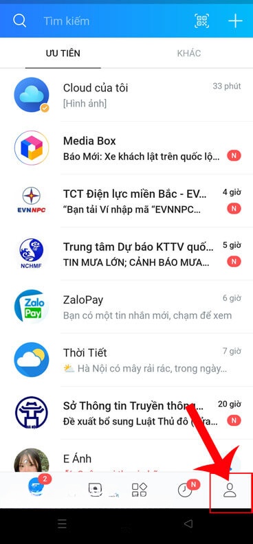 Ấn vào biểu tượng tài khoản