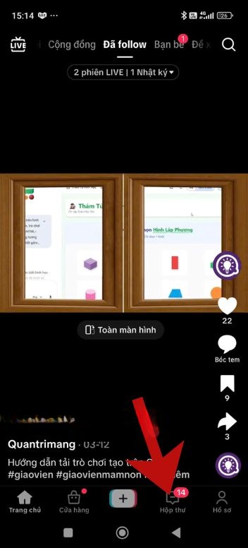 Nhấn vào mục Hộp thư