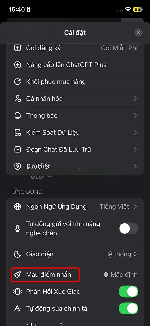 Màu điểm nhấn ChatGPT