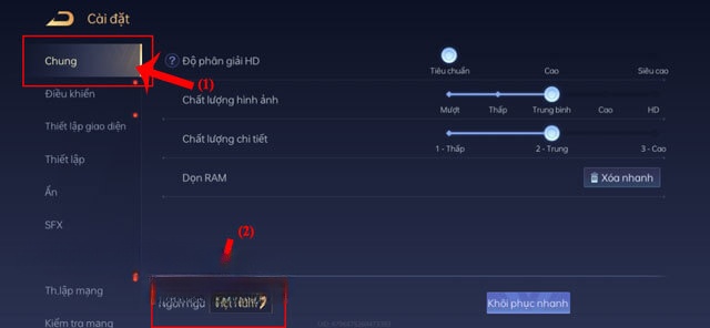 Ấn vào mục Chung > Chạm vào mục Ngôn ngữ Việt Nam