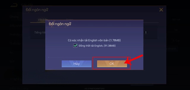 Chạm vào nút OK