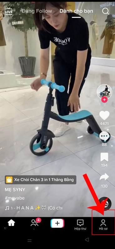 Nhấn vào biểu tượng tài khoản