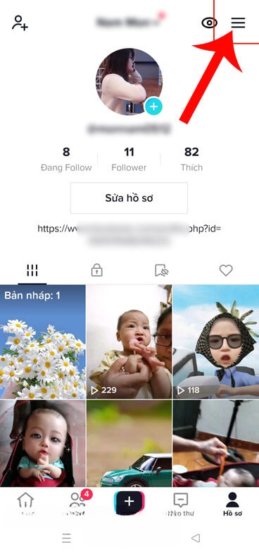 Ấn vào biểu tượng ba dấu gạch ngang