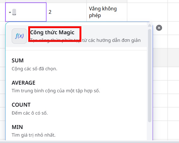  Hướng dẫn dùng AI tạo hàm và công thức Canva Sheets 