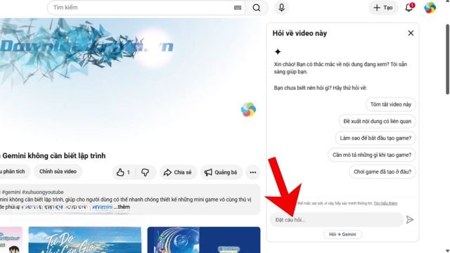 Nhập câu hỏi liên quan đến video, rồi nhấn vào biểu tượng nút Gửi