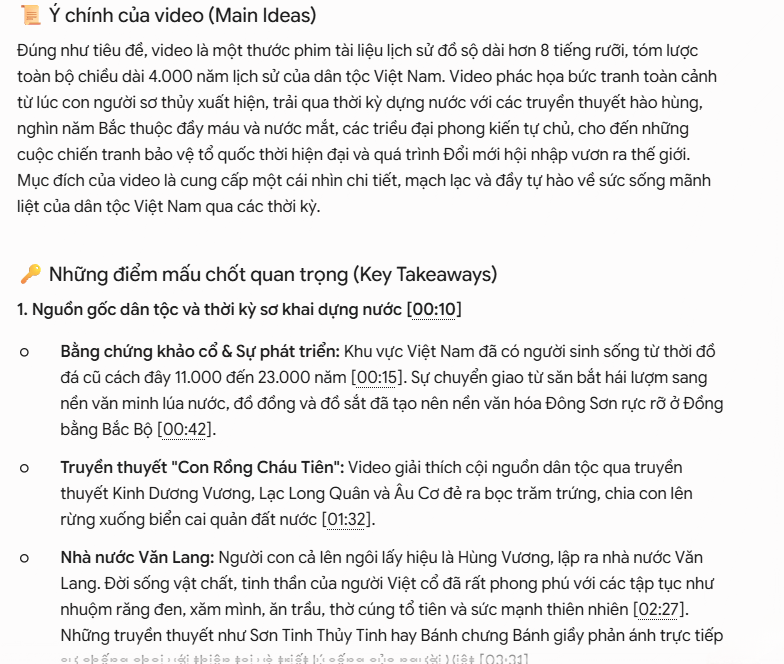 Nội dung tóm tắt YouTube bằng Gemini