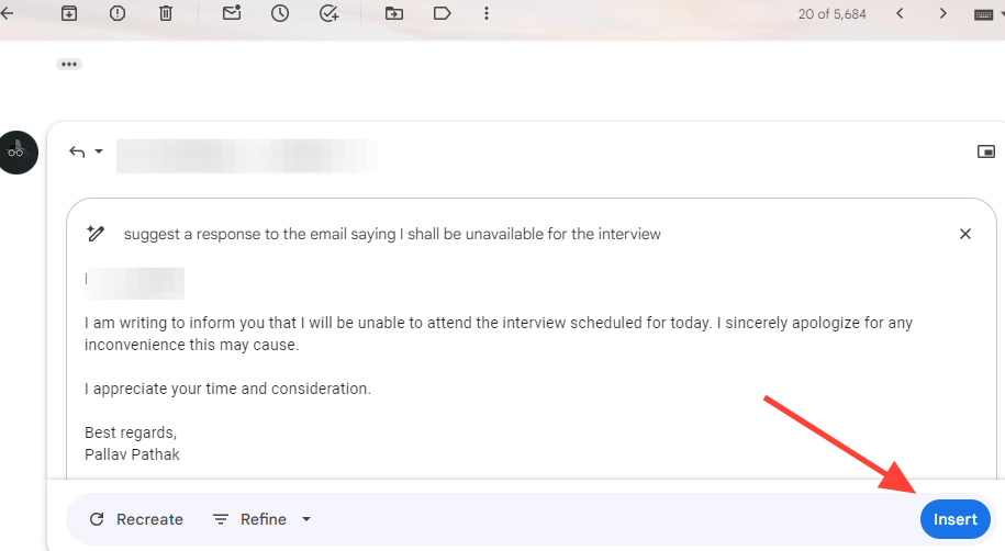 Email Gmail soạn bằng Gemini