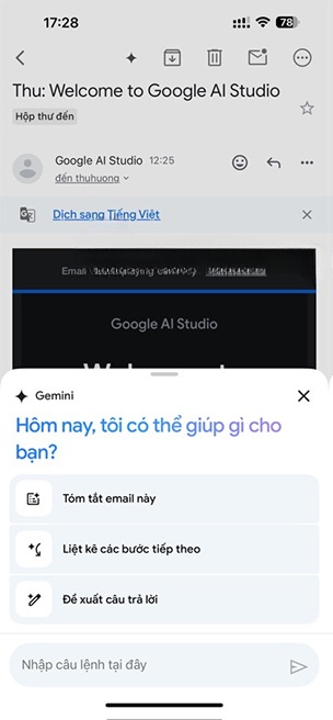 Tùy chọn Gemini trong Gmail 