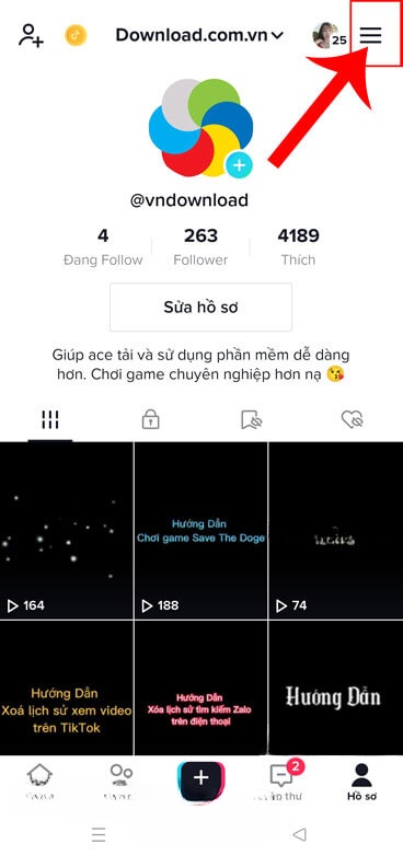 Nhấn vào biểu tượng ba dấu gạch ngang