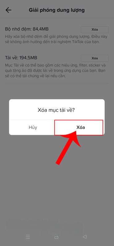 Nhấn vào nút Xoá
