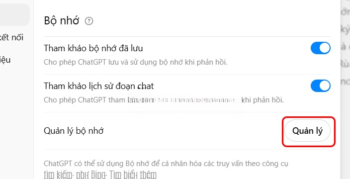 Quản lý bộ nhớ ChatGPT