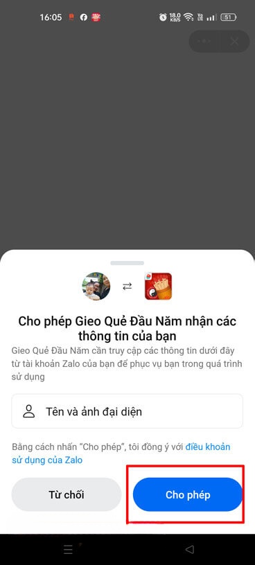 Nhấn vào nút Cho phép
