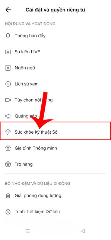 Nhấn vào mục Sức khỏe kỹ thuật số