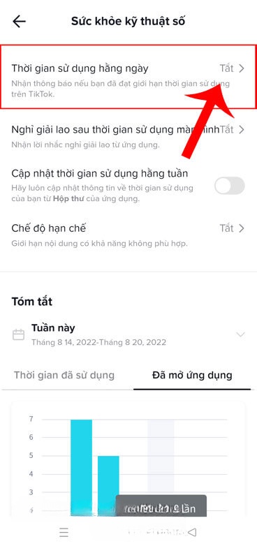 Ấn vào mục Thời gian sử dụng hằng ngày
